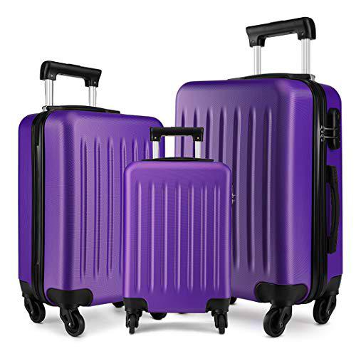 Kono Maletas para Maletas con Maletas rígidas de 3 Piezas con 4 Ruedas giratorias Estuche de Viaje Ligero con ABS de 19"24" 28"(Set de 3,púrpura)