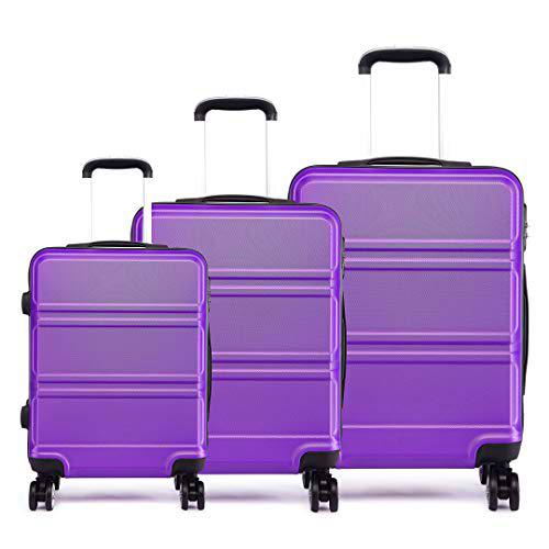 Kono Juego de Equipaje de 3 Piezas 4 Ruedas Spinner Trolley Maleta Ligera ABS Equipaje 20" 24" 28" (3 Piezas Set púrpura)