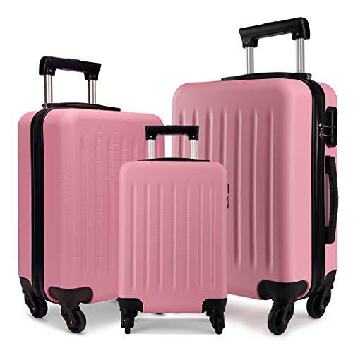 Kono Maletas para Maletas con Maletas rígidas de 3 Piezas con 4 Ruedas giratorias Estuche de Viaje Ligero con ABS de 19 "24" 28 "(Set de 3,Rosado)