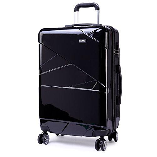 Kono Maleta Negra súper Ligera Carcasa Dura PC Equipaje 4 Ruedas giratorias Viaje Trolley Caso 24" (24", Negro)