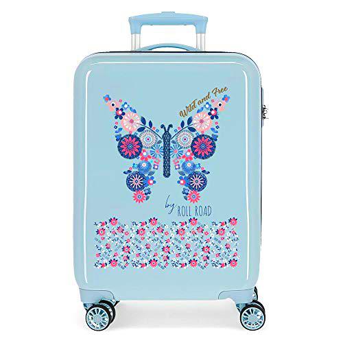 Roll Road Wild and Free Maleta de Cabina Azul 38x55x20 cms Rígida ABS Cierre combinación 34L 2,6Kgs 4 Ruedas Dobles Equipaje de Mano