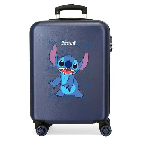 Joumma Disney Happy Stitch Maleta de Cabina Azul 38x55x20 cms Rígida ABS Cierre de combinación Lateral 35L 2 kgs 4 Ruedas Dobles Equipaje Mano