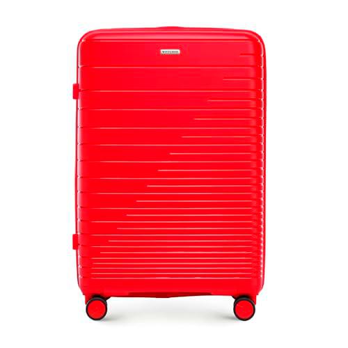 WITTCHEN FUERTA Line Maleta pequeña Equipaje de Cabina Maleta de Cabina Equipaje de Mano Equipaje de Polipropileno con Rayas Brillantes 4 Ruedas Dobles Asa telescópica Cerradura TSA Talla S Rojo