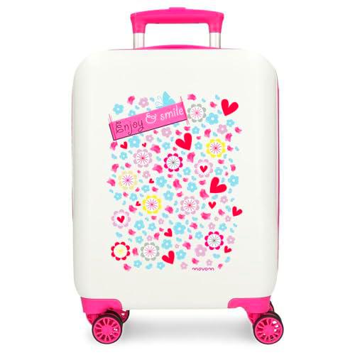 MOVOM Enjoy &amp; Smile Maleta de Cabina Blanco 33x50x20 cms Rígida ABS Cierre de combinación Lateral 28,4L 2 kgs 4 Ruedas Dobles Equipaje Mano