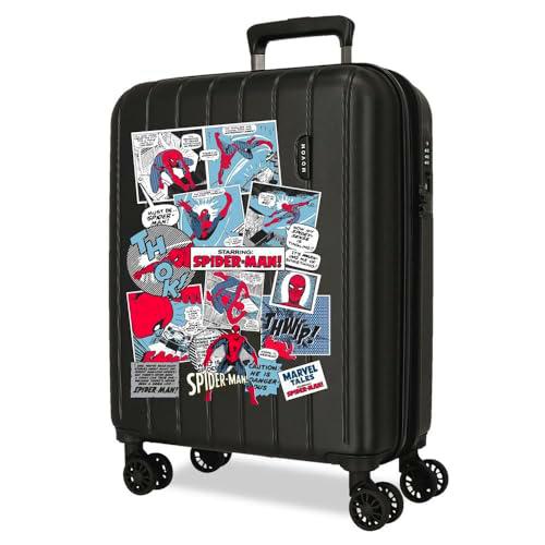 Joumma Marvel Spiderman Comic Maleta de Cabina Negro 40x55x20 cms rígida 2,8 kgs Cierre TSA Integrado ABS 2,8 kgs 37L Extensible Equipaje de Mano
